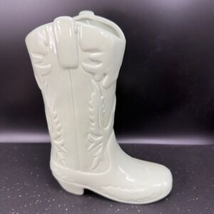 DwellStudio Ceramic Cowboy Boot Vase Sage Green Mint Western Decorative Accent